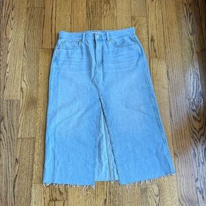Madewell Light Wash Denim Midi Skirt with Front Slit